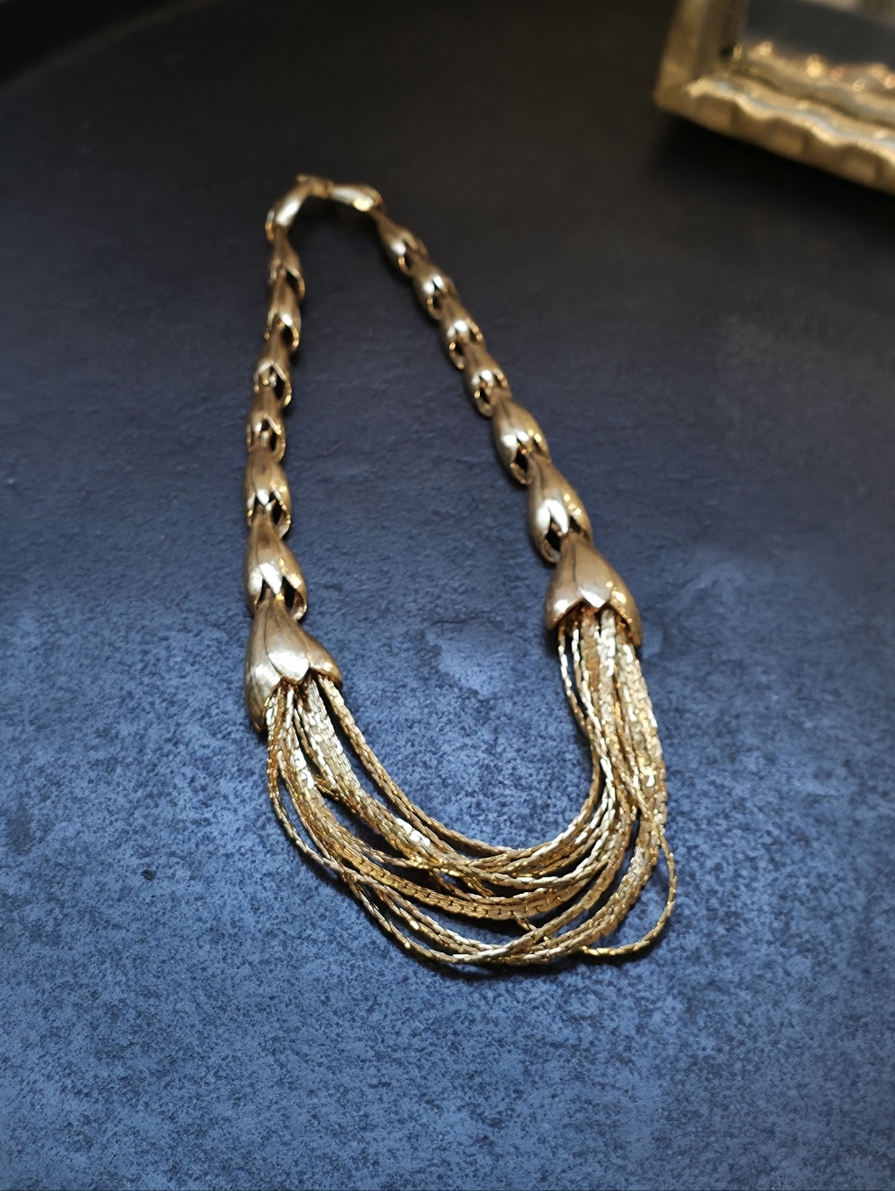 Vintage Mid-Century Style Gold-Tone Tulip Multi-Strand Statement Necklace - 17"